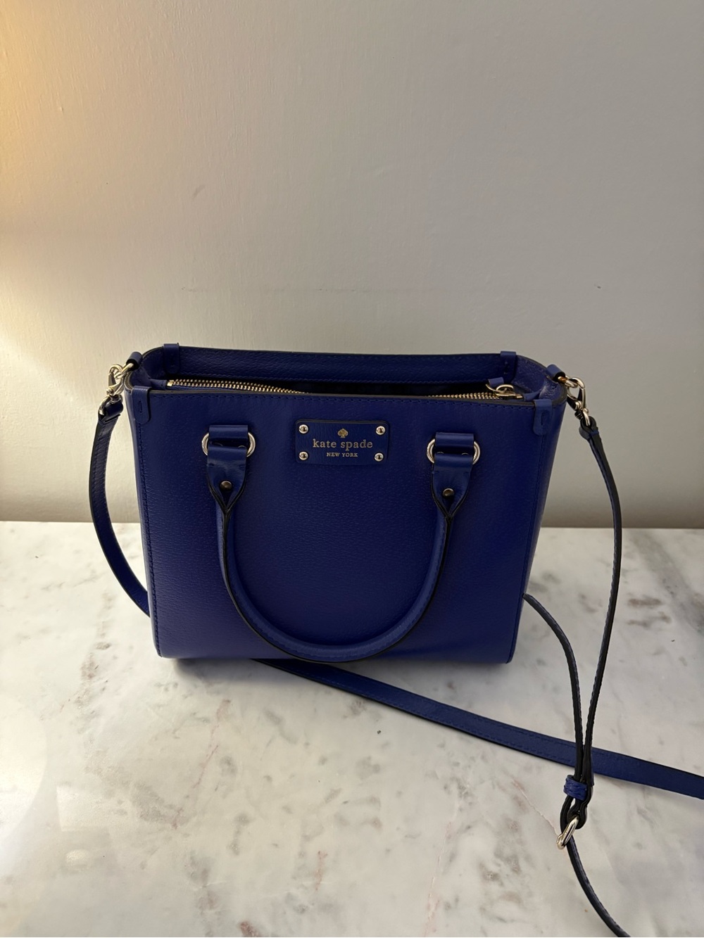 kate spade Pebble Leather Satchel in Cobalt
